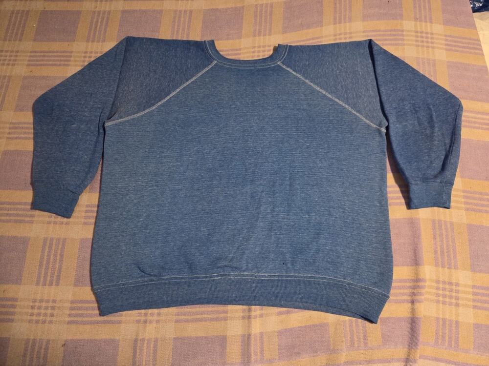 Vintage 70s Heather Blue Sportswear Cotton Blend Raglan Sweatshirt USA Made Fade